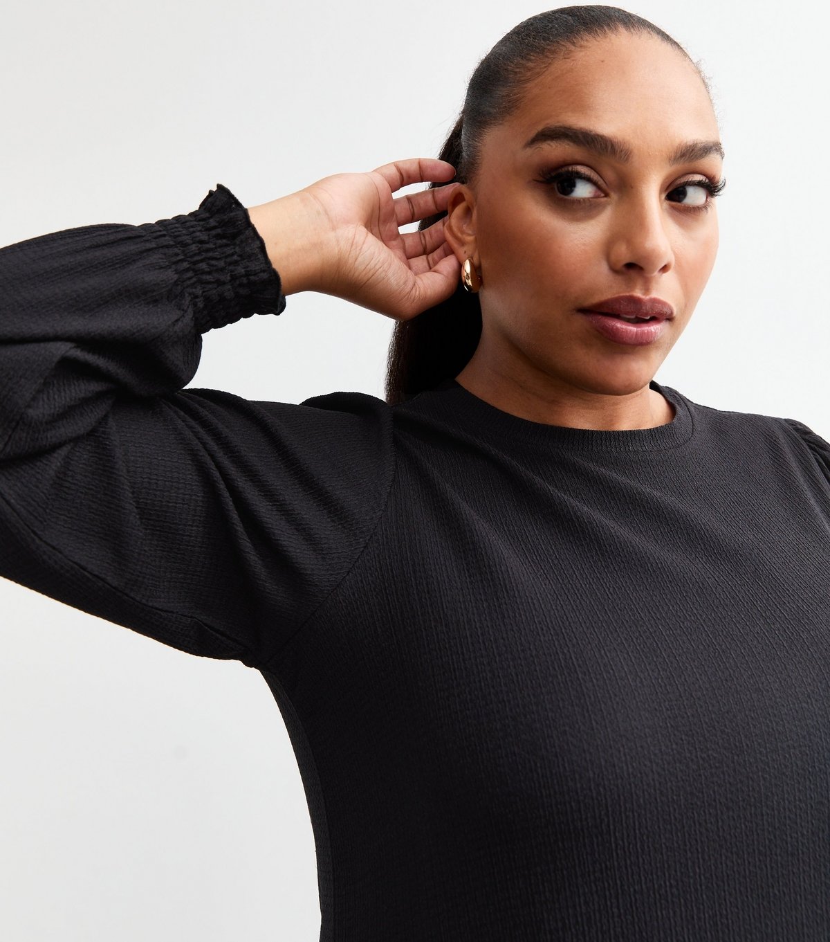 New Look Women's Plus Size Black Crinkled Midi Smock Dress Curves New Look - 2