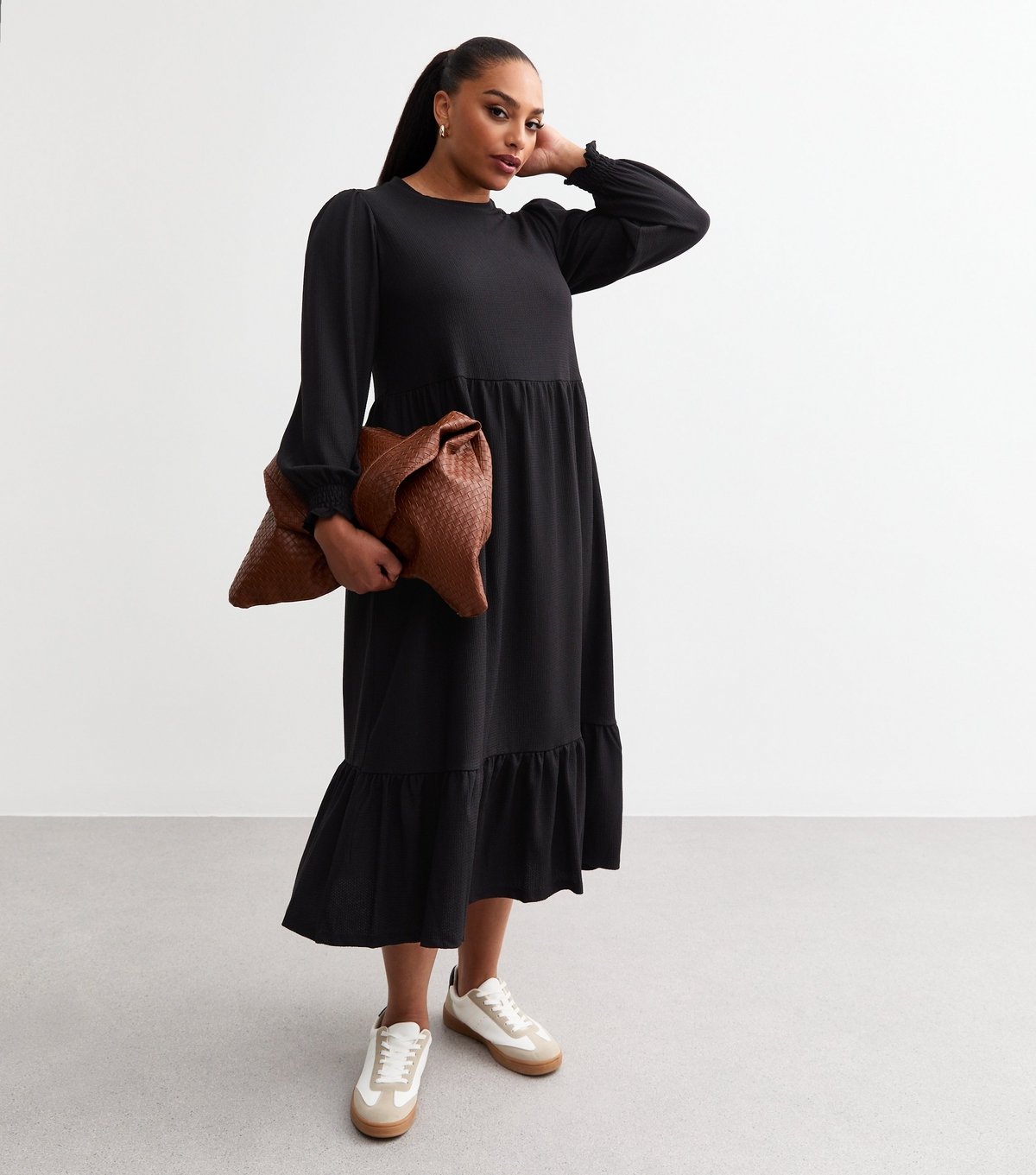 New Look Women's Plus Size Black Crinkled Midi Smock Dress Curves New Look - 3