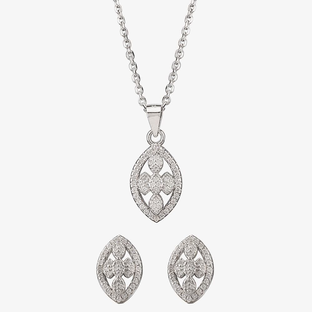 T.H.Baker T.H.Baker Women's Silver Pave Open Marquise Pendant & Earring Set E614905+P614075