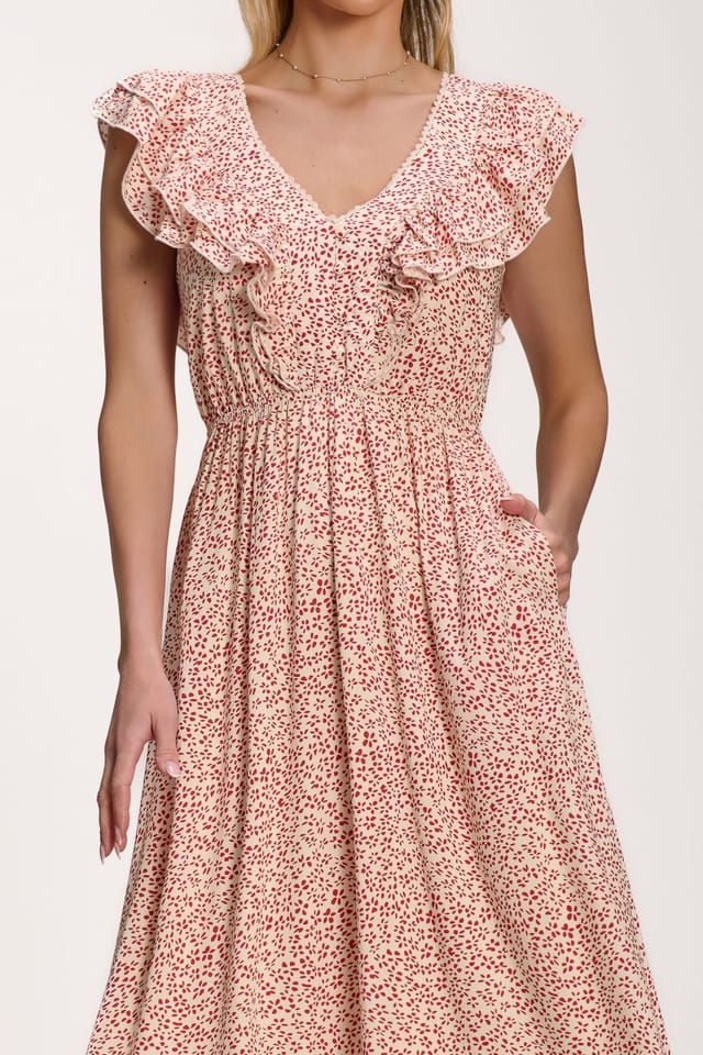 Jolie Moi Jolie Moi Women's Ruffle V-Neck Viscose Midi Dress - 3