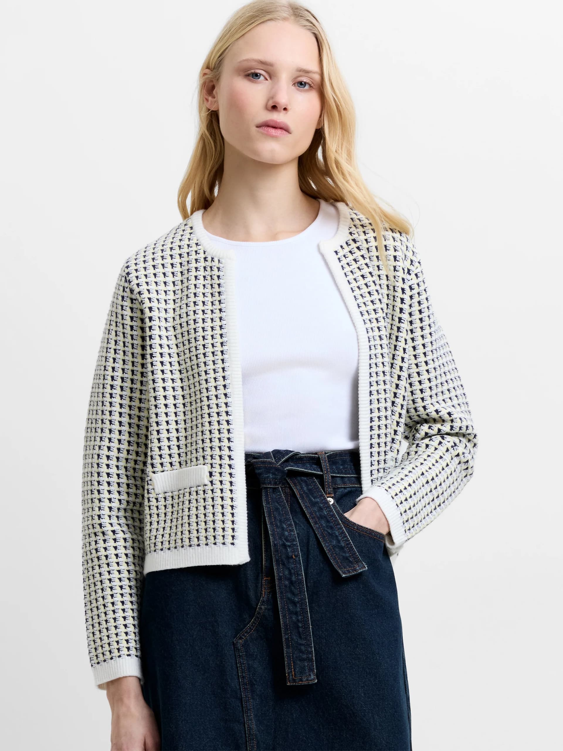 French Connection Noar Textured Knit Cardigan Mellow Yellow Multi