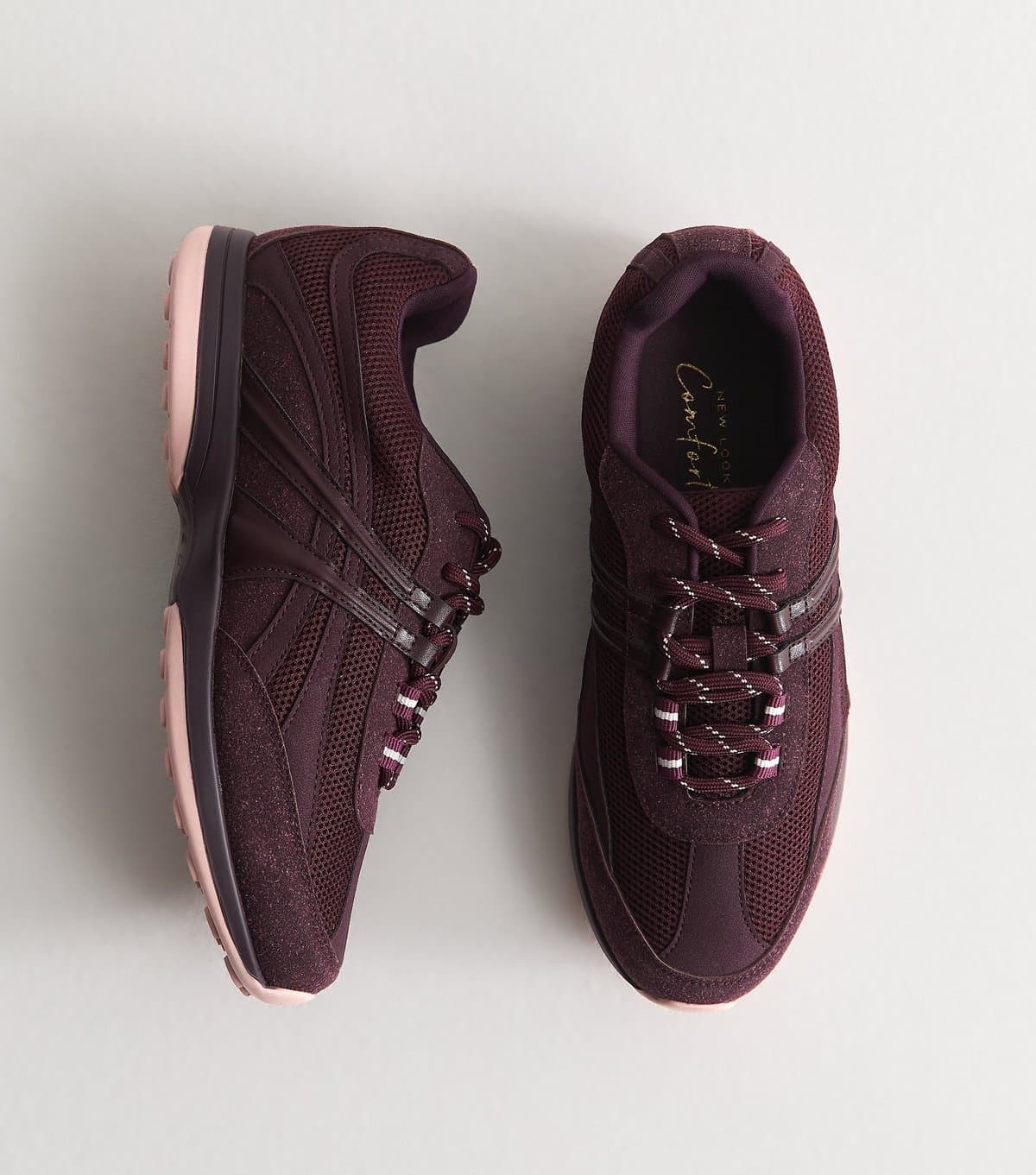 New Look Women's Dark Burgundy Mesh Panelled Lace Up Trainers Vegan New Look
