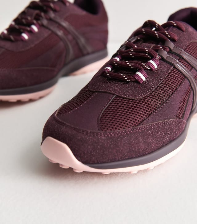 New Look Women's Dark Burgundy Mesh Panelled Lace Up Trainers Vegan New Look - 3