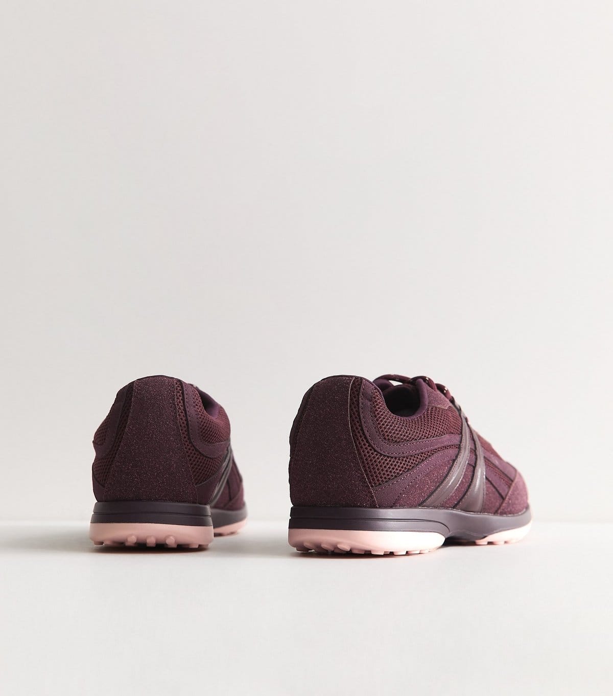 New Look Women's Dark Burgundy Mesh Panelled Lace Up Trainers Vegan New Look - 4