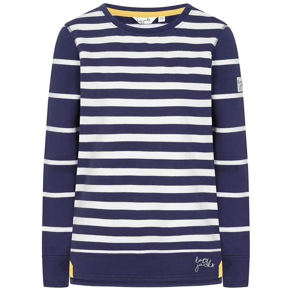 Lazy Jacks Lazy Jacks Women's Striped Crew Neck Sweatshirt in Dark Blue
