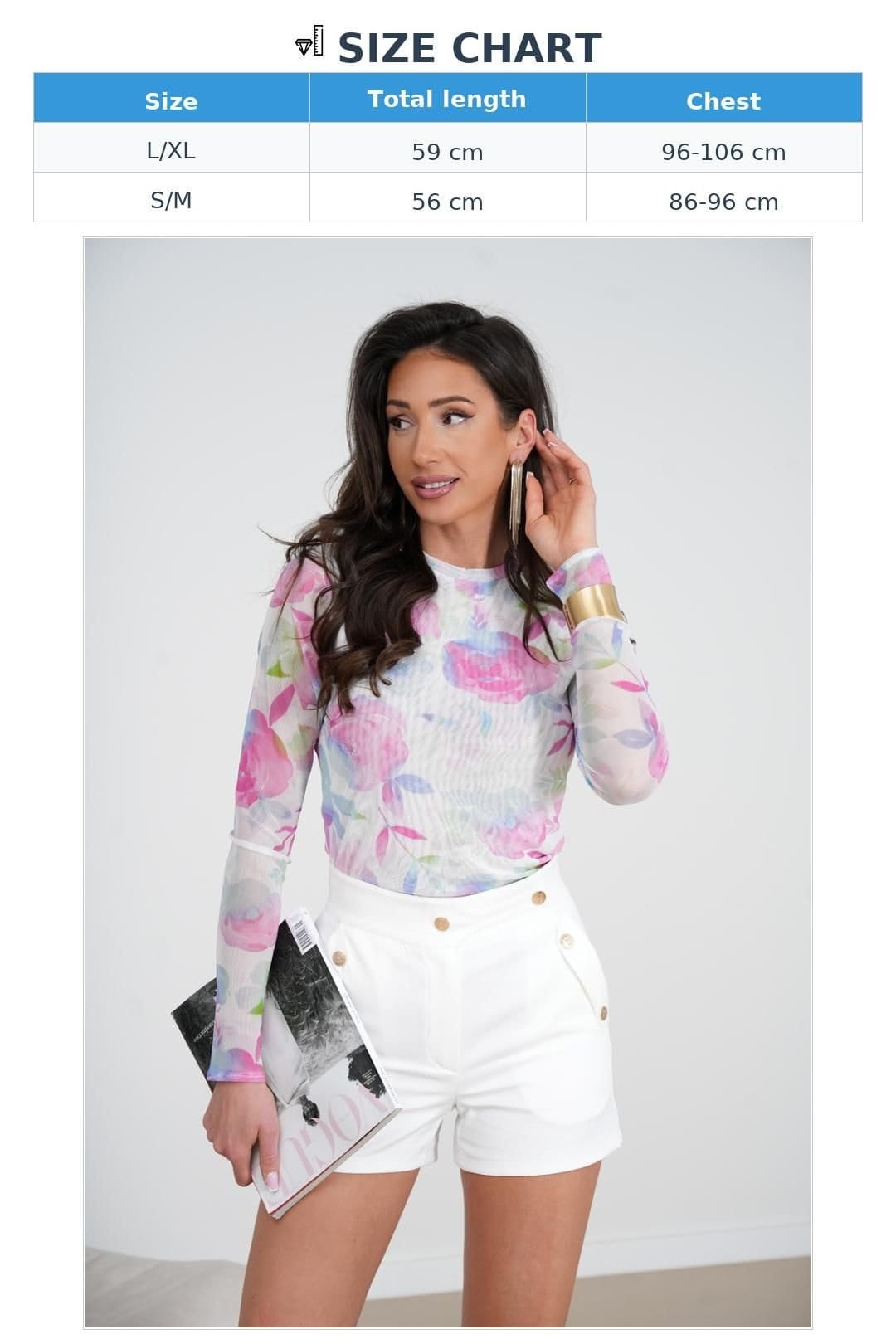 Love Lace Love Lace Women's Tulle Long Sleeve Blouse with Color Print Style 211208 - 4