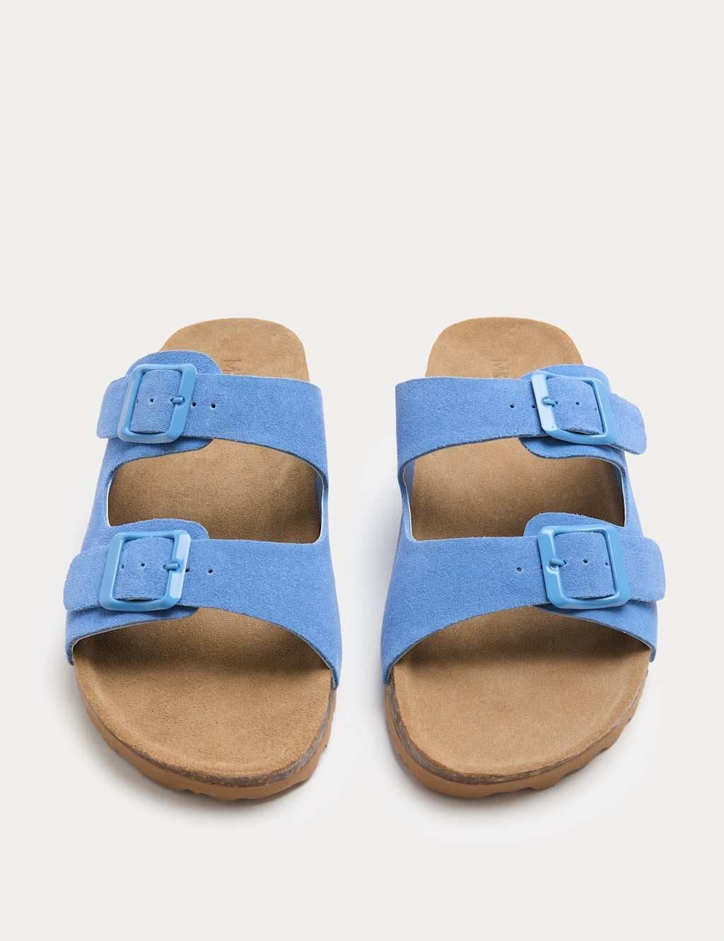 Marks & Spencer M&S Suede Buckle Footbed Mules Blue