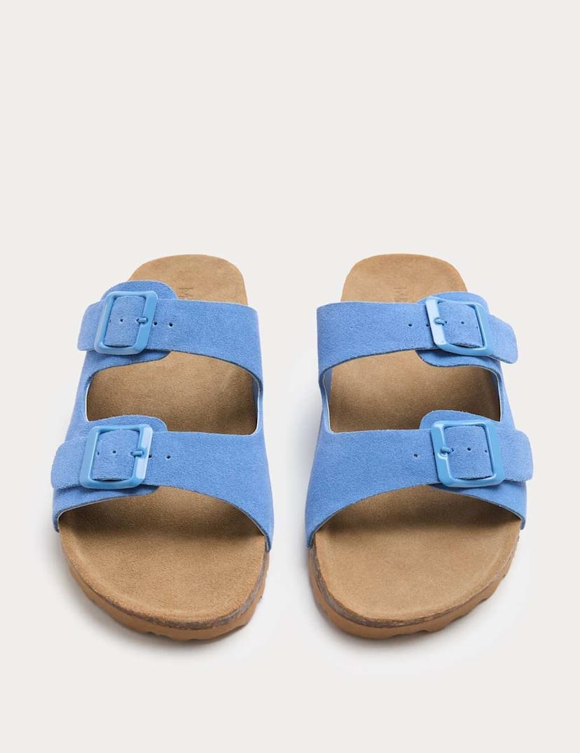 Marks & Spencer M&S Suede Buckle Footbed Mules Blue - 1