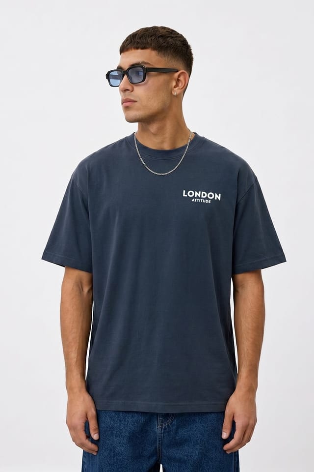 LONDON ATTITUDE LONDON ATTITUDE Men's Tokyo Dragon Oversized Heavyweight Cotton T-Shirt in Blue - 3