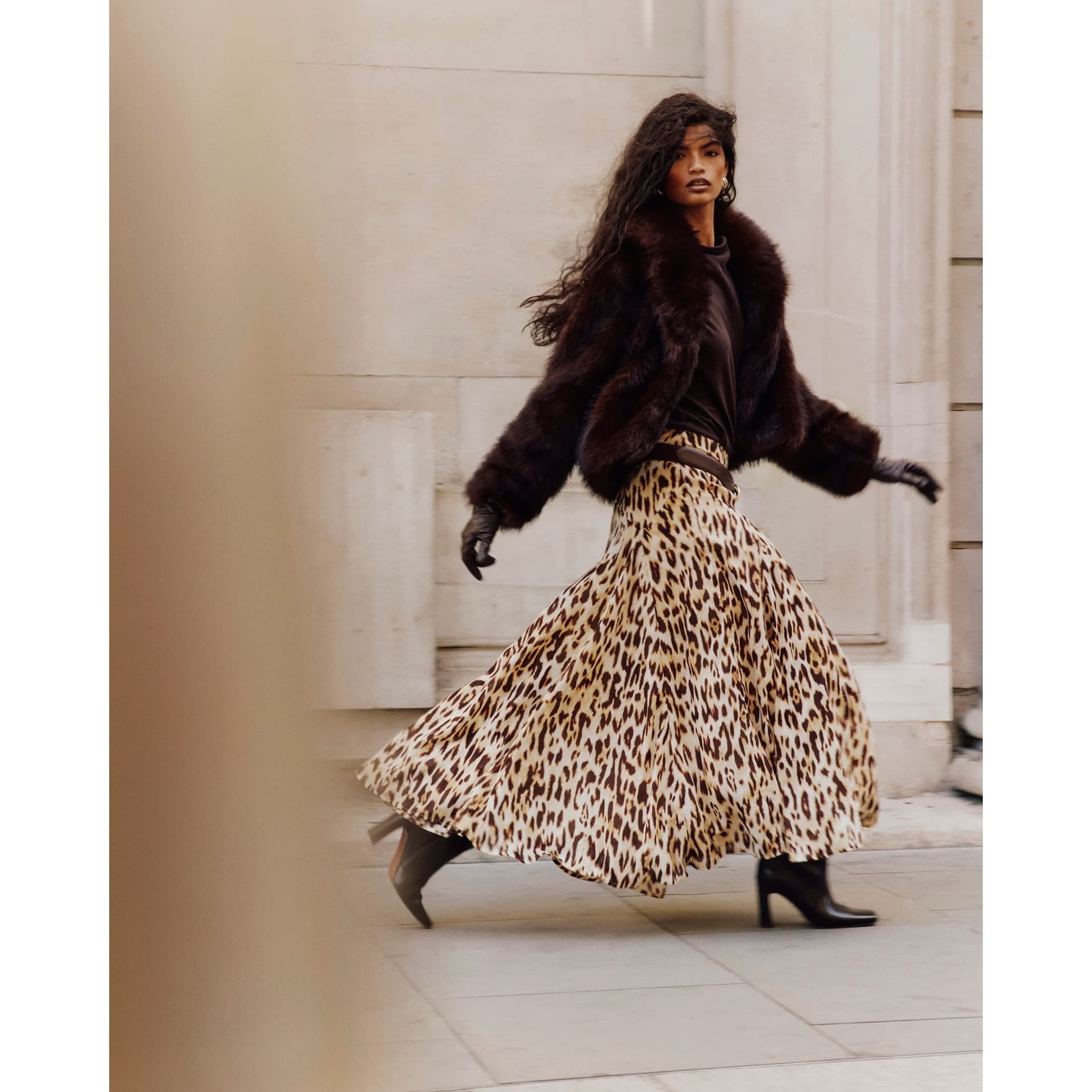 River Island River Island Womens Brown Leopard Print Godet Midi Skirt