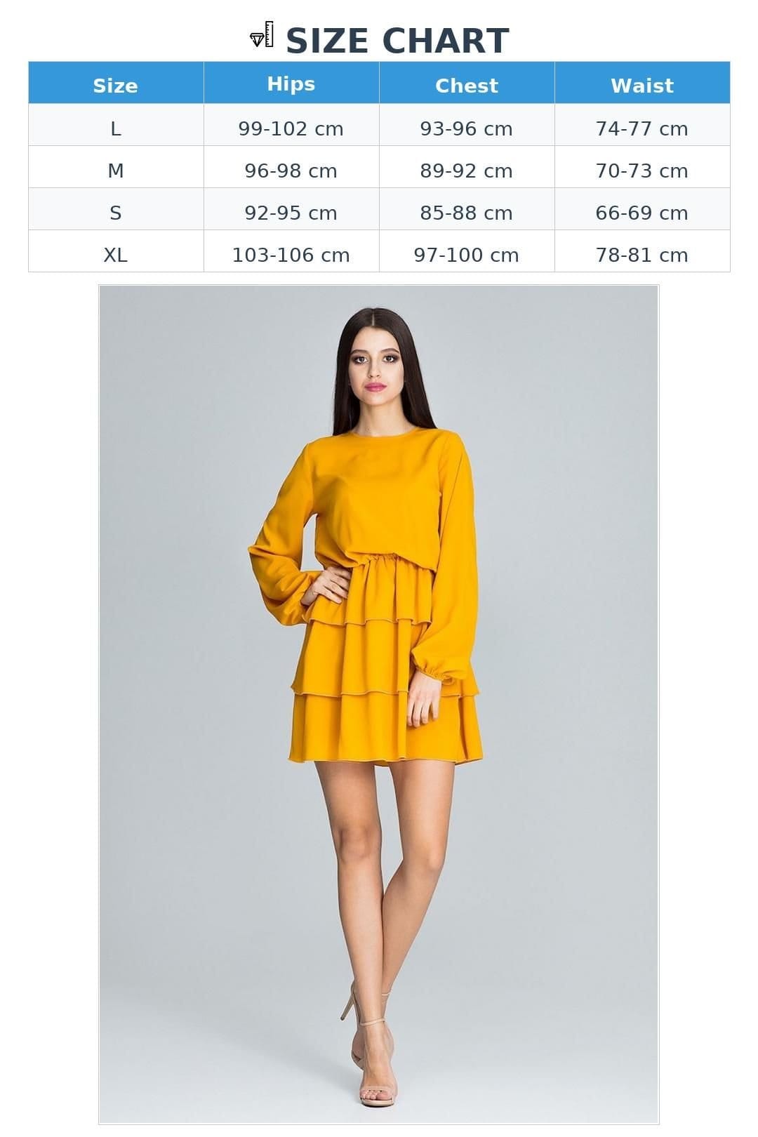 Love Lace Love Lace Women's Long Sleeve Waist Creased Ruffle Dress in Yellow - 4