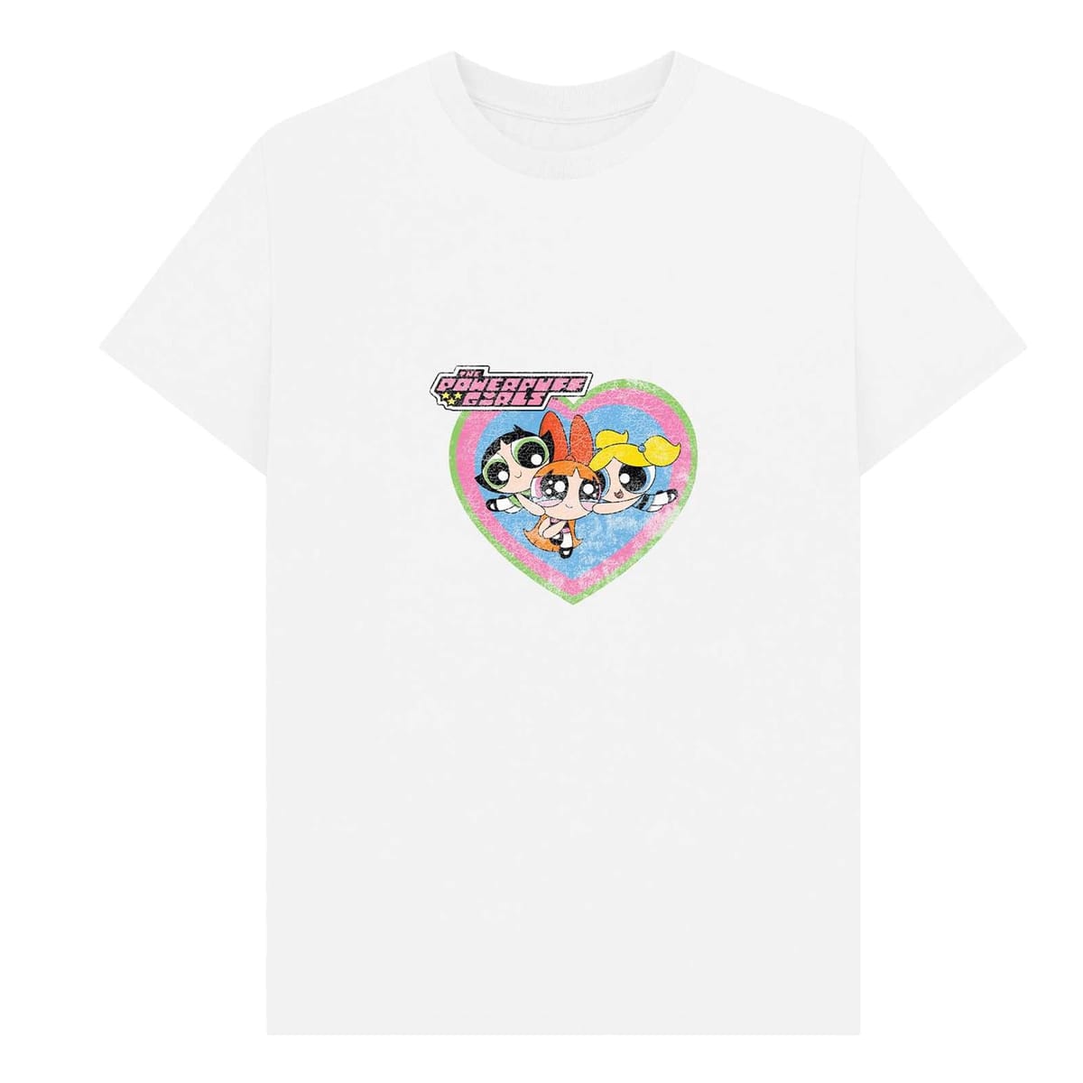 Powerpuff Girls Powerpuff Girls Men's Faded Heart T-Shirt in White - 1