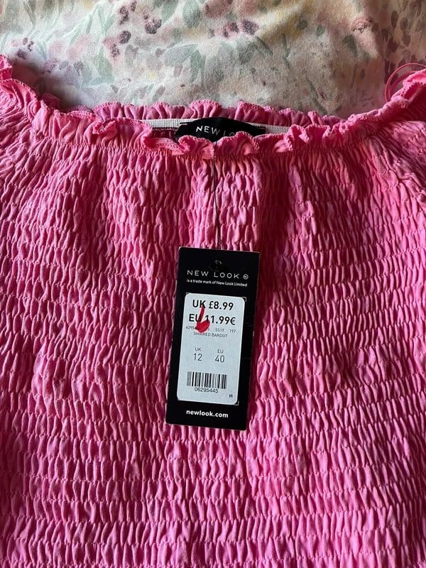 New Look Bright Pink Ruched Off-Shoulder Top Size 12