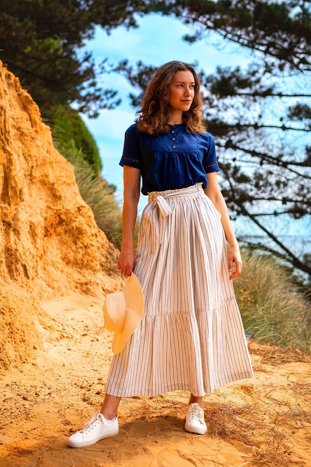 Brakeburn Brakeburn Cream Stripe Paper Bag Skirt for Women