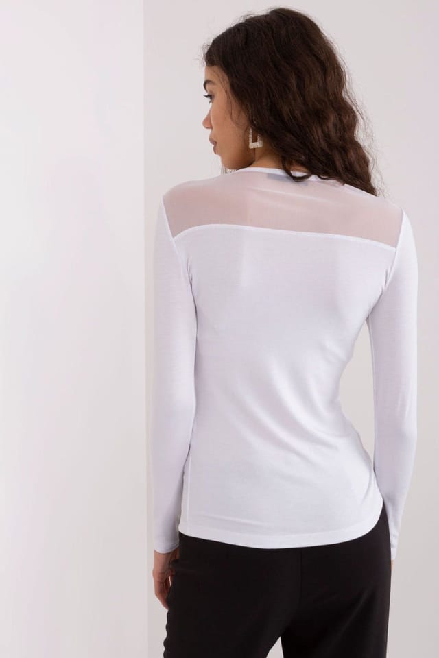 Love Lace Love Lace Women's Elegant Viscose Long Sleeve Round Neck Blouse in White - 3