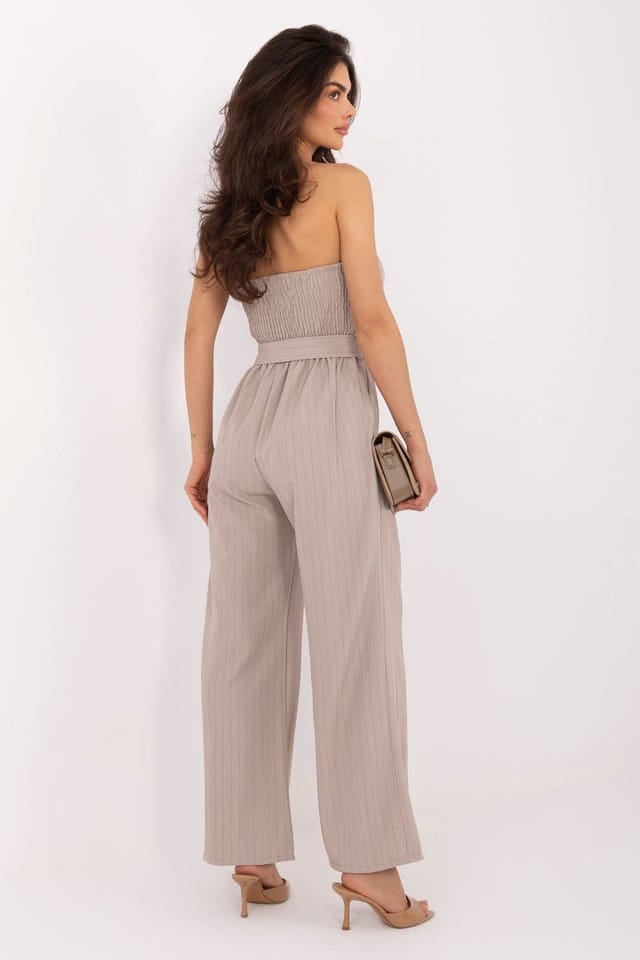 Love Lace Love Lace Women's Striped Wrap Waist Jumpsuit with Pockets in Beige - 3