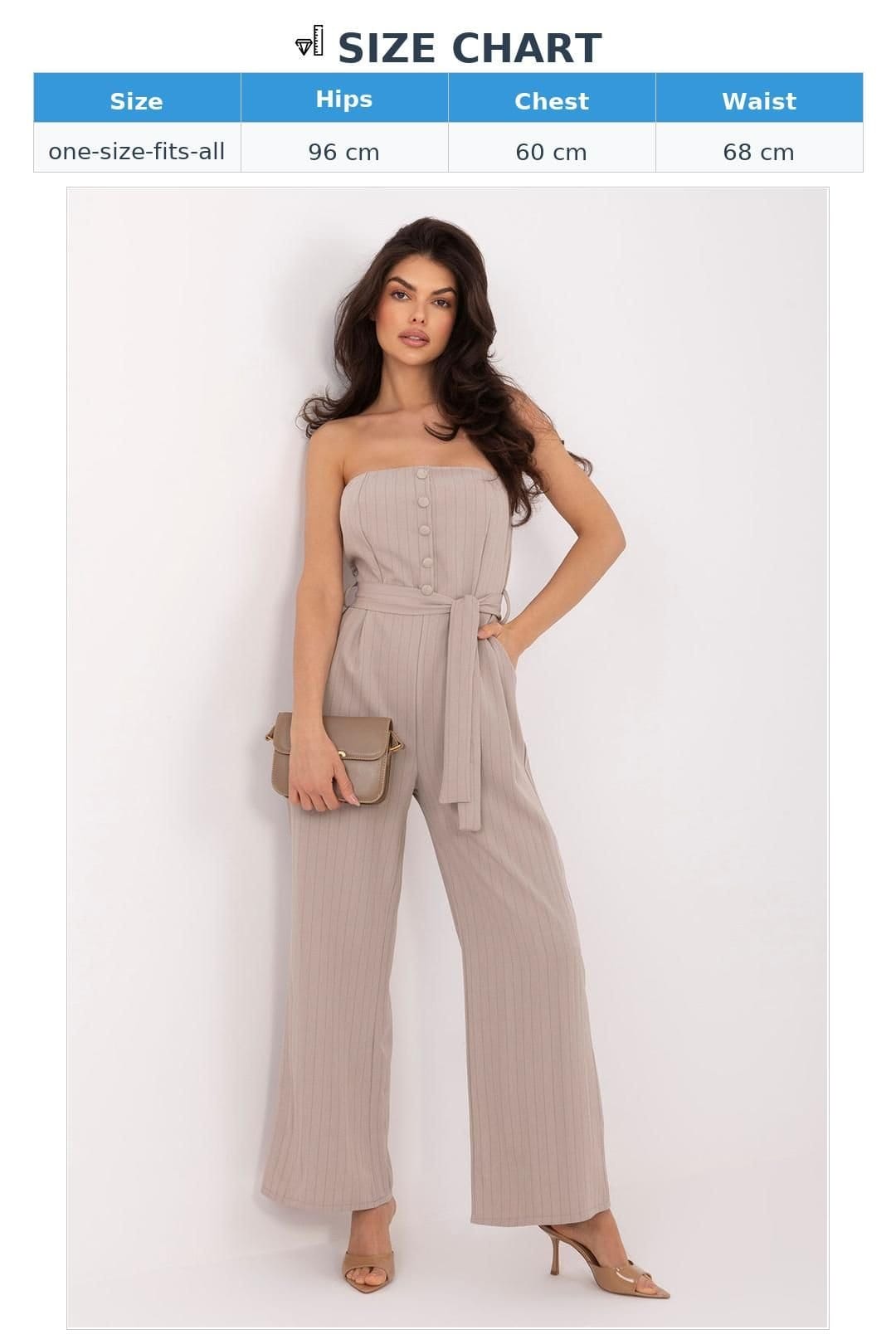 Love Lace Love Lace Women's Striped Wrap Waist Jumpsuit with Pockets in Beige - 4