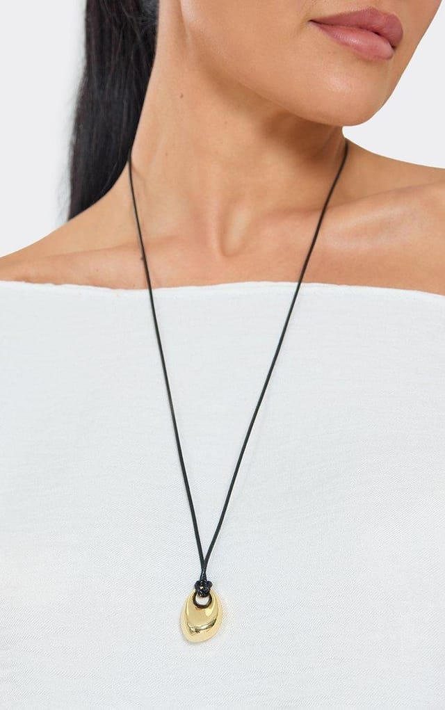 EGO Shaped Pendant Long Rope Necklace In Gold, Women's Size UK 0 - 2