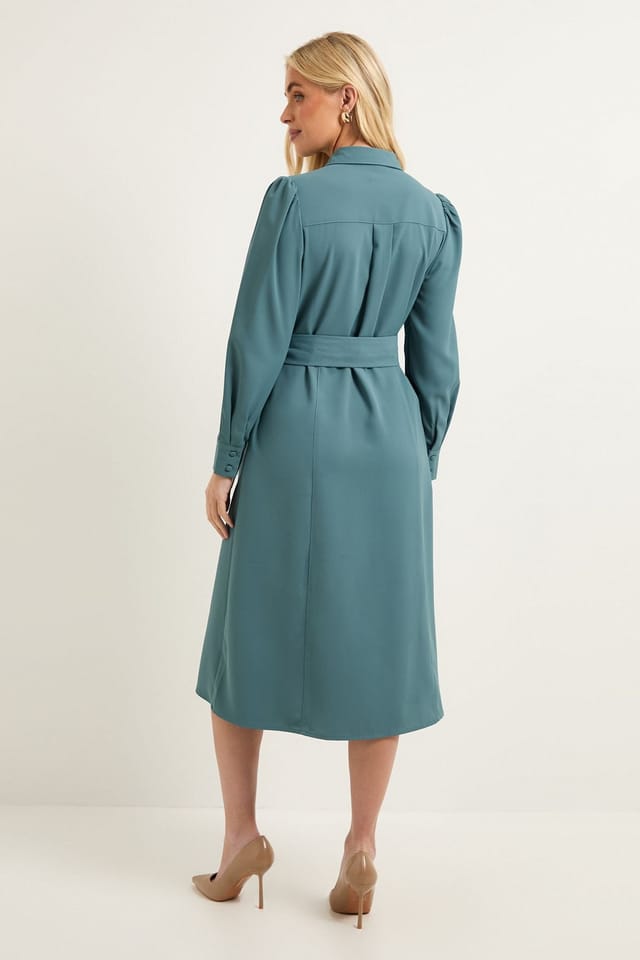 Wallis Wallis Women's Petite Zip Front Crepe Shirt Midi Dress in Turquoise - 3