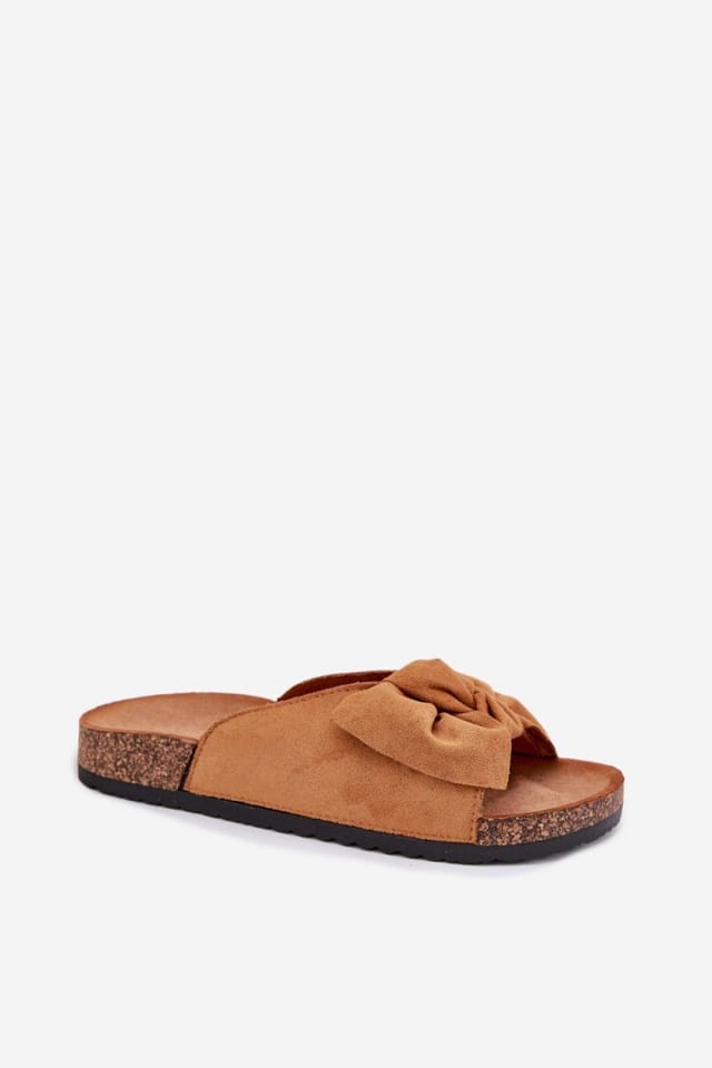 Love Lace Love Lace Women's Faux Suede Bow Detail Cork Sole Contoured Footbed Sandals in Brown - 2