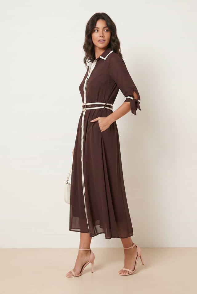 Style Cheat Style Cheat Women's Tipped Daphne Dress in Brown - 2