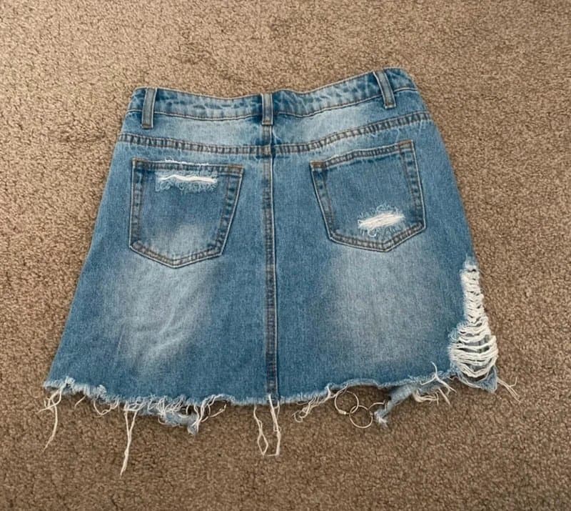 ASOS Asos denim mini skirt distressed with slits and ring detail