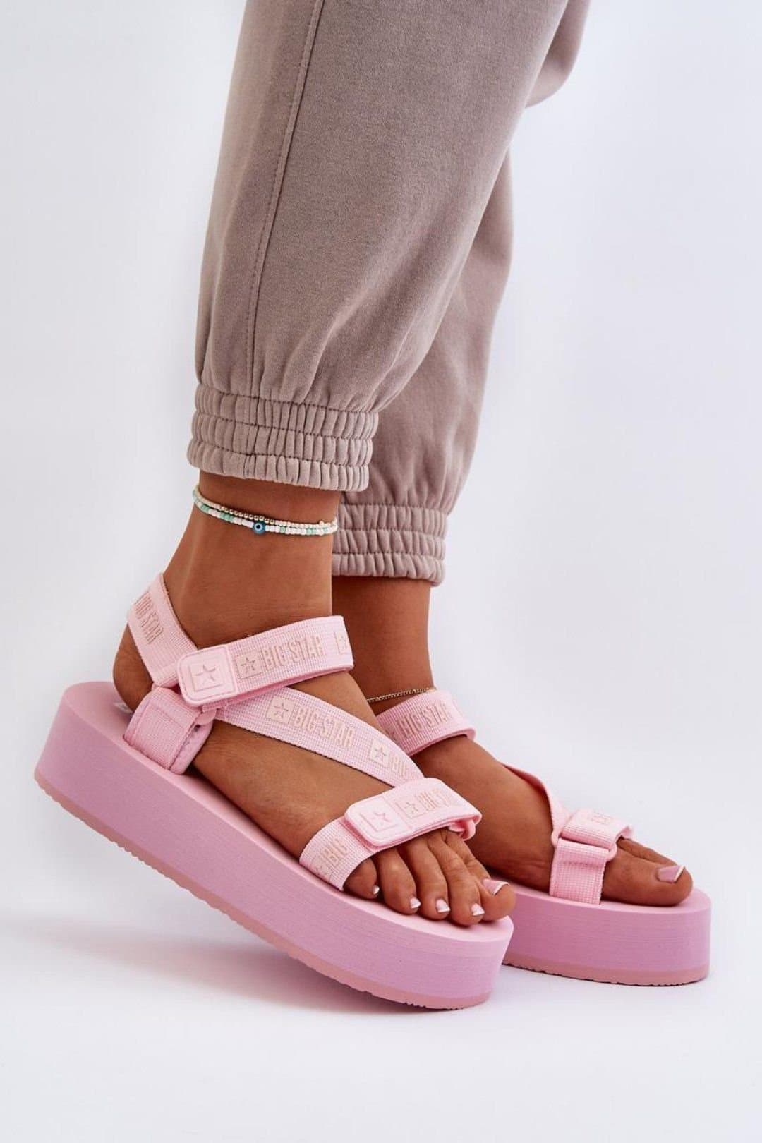 Love Lace Love Lace Women's Big Star Step In Style Platform Velcro Sandals for Summer in Pink
