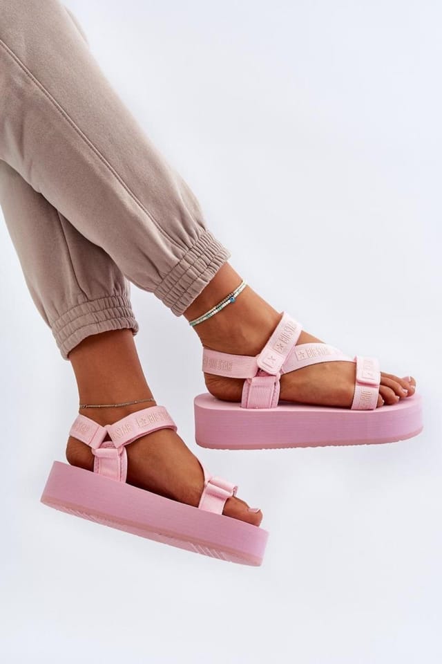 Love Lace Love Lace Women's Big Star Step In Style Platform Velcro Sandals for Summer in Pink - 3