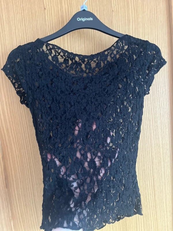 Bershka Asymmetrical black lace see through Bershka top