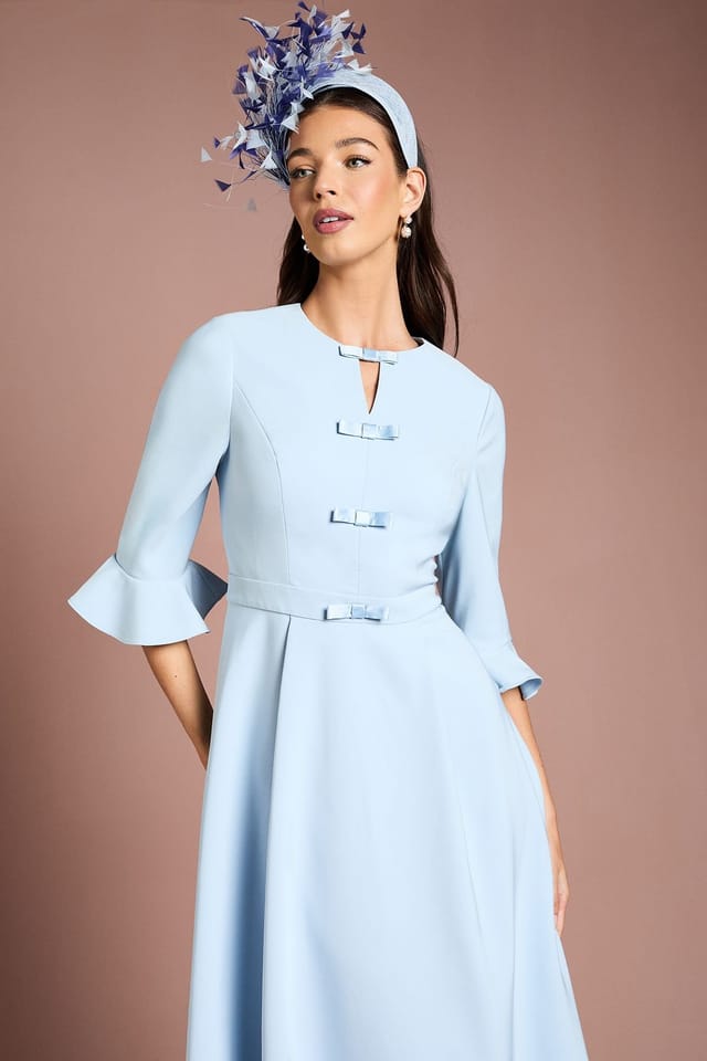 Coast Coast Women's Lisa Tan Satin High Low Midi Dress With Bow Detail in Pale Blue - 2