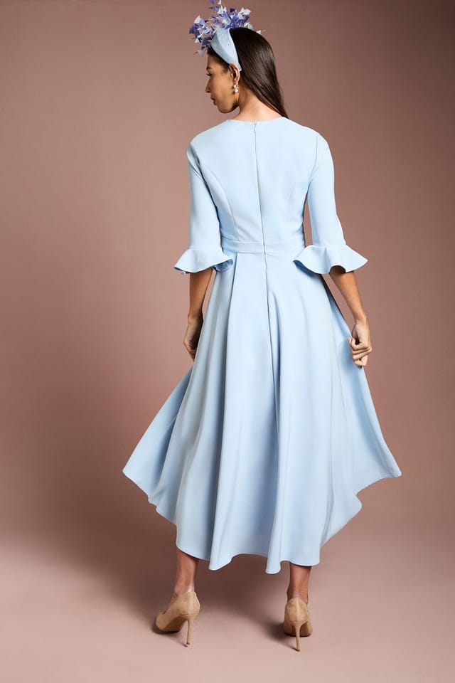 Coast Coast Women's Lisa Tan Satin High Low Midi Dress With Bow Detail in Pale Blue - 3