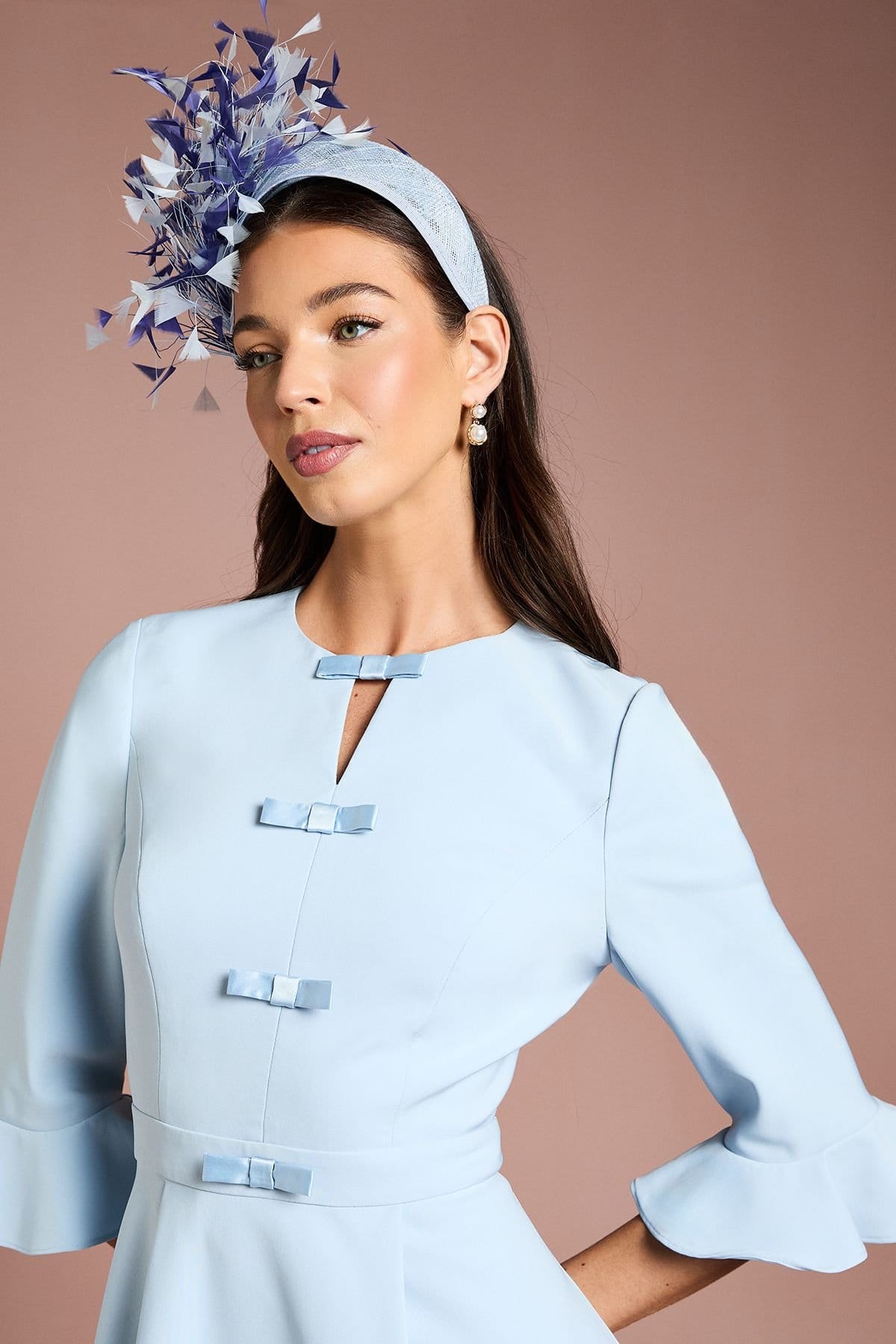 Coast Coast Women's Lisa Tan Satin High Low Midi Dress With Bow Detail in Pale Blue - 4