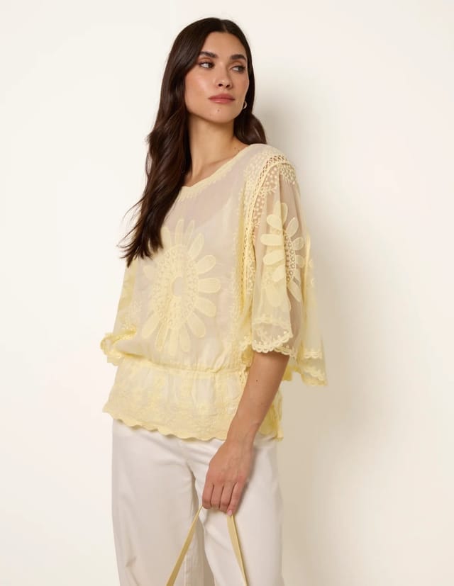 Blue Vanilla Sun Flower Lace Sleeve Blouse - 2