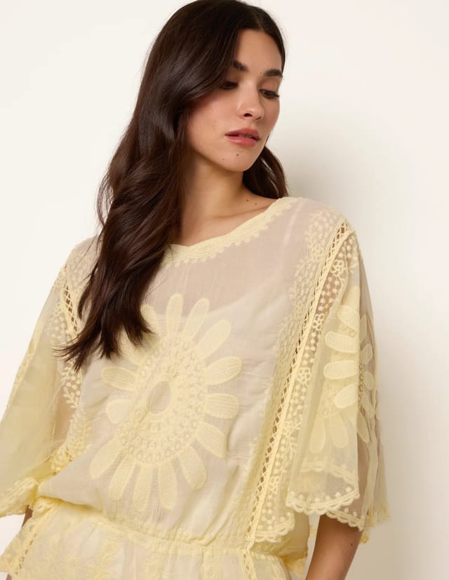 Blue Vanilla Sun Flower Lace Sleeve Blouse - 3