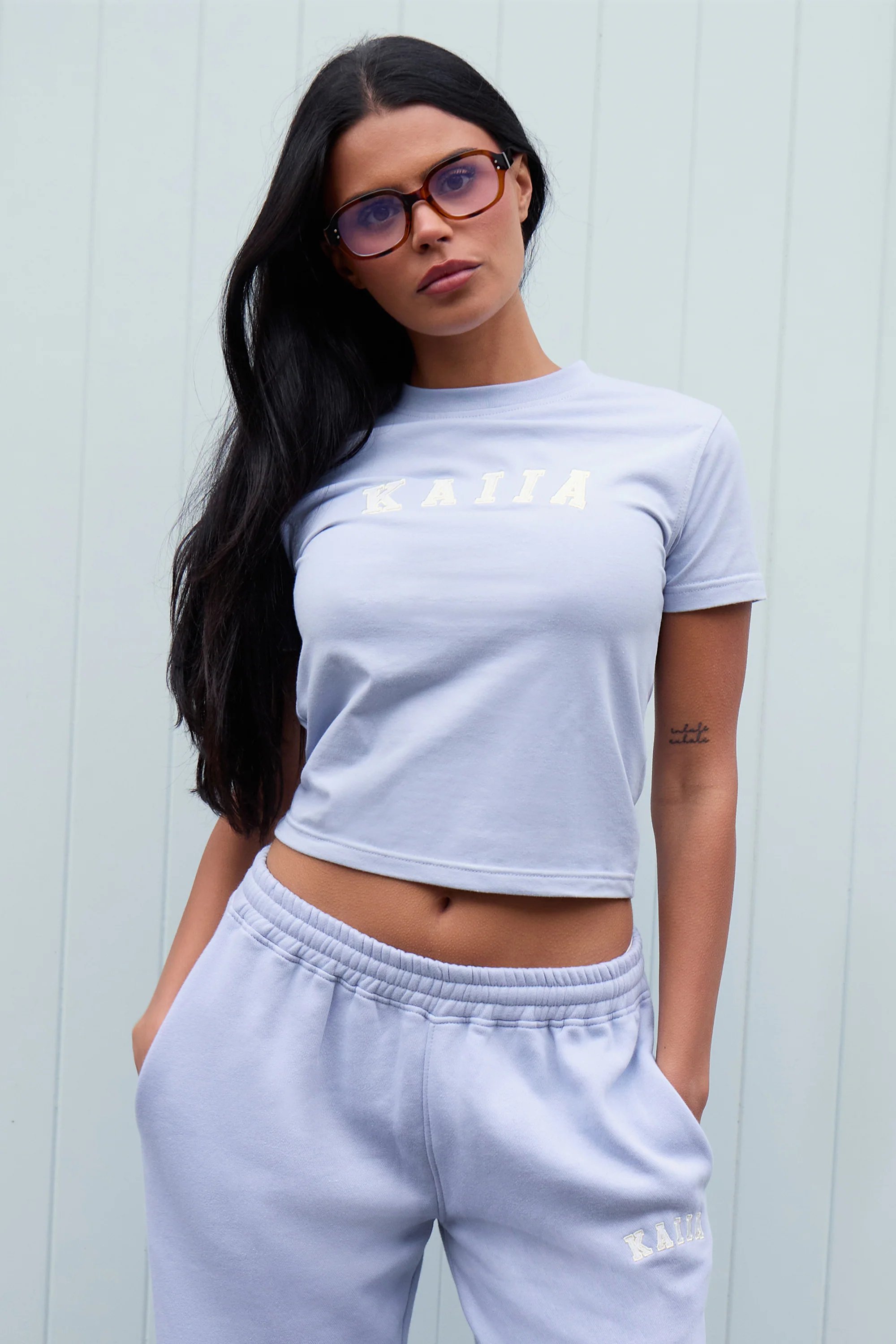 Kaiia Kaiia Slogan Baby Tee Soft Blue & White - 2