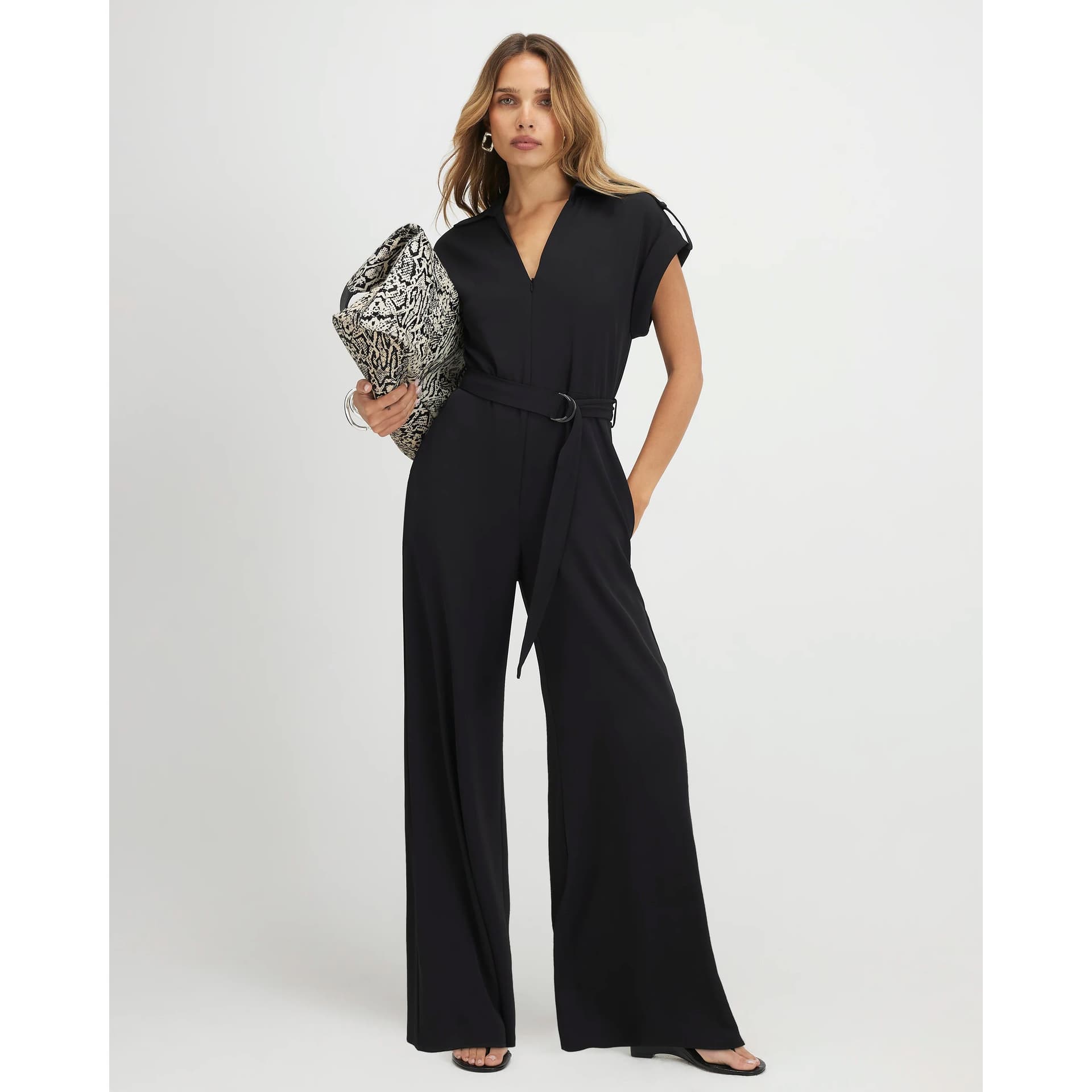 River Island River Island Womens Black Twill Zip Front Jumpsuit
