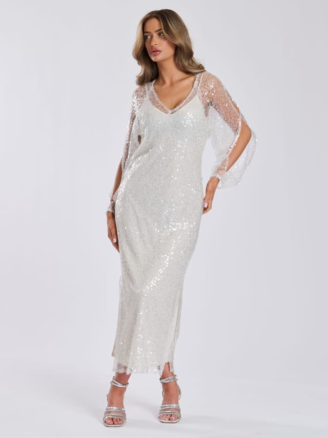Finding Friday Finding Friday Women's Sheer Open Sleeve Sequin Dress in Ivory - 2