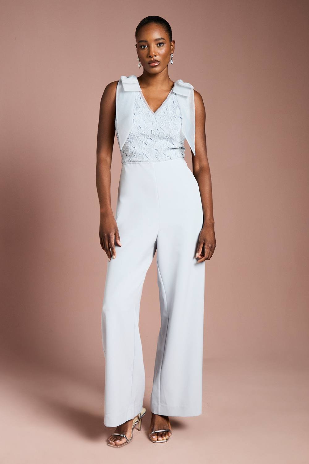 Coast Coast Women's Bow Shoulder Lace Jumpsuit in Light Blue - 2