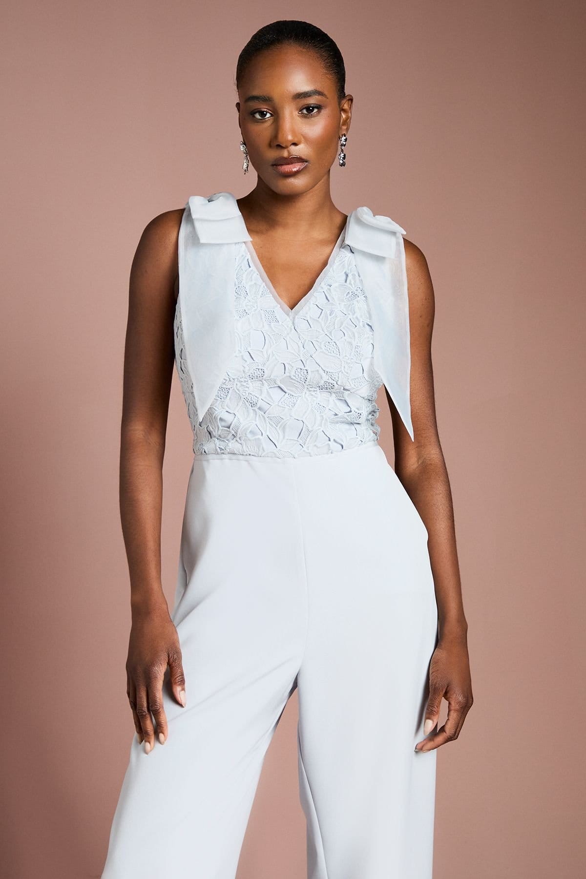 Coast Coast Women's Bow Shoulder Lace Jumpsuit in Light Blue - 4