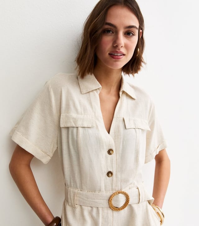 New Look Women's Stone Short Sleeve Belted Jumpsuit New Look - 2