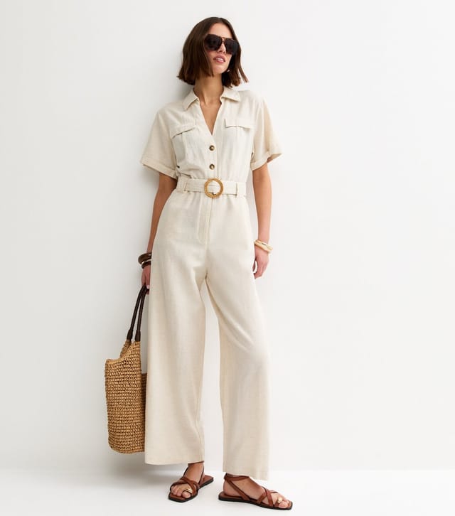 New Look Women's Stone Short Sleeve Belted Jumpsuit New Look - 3