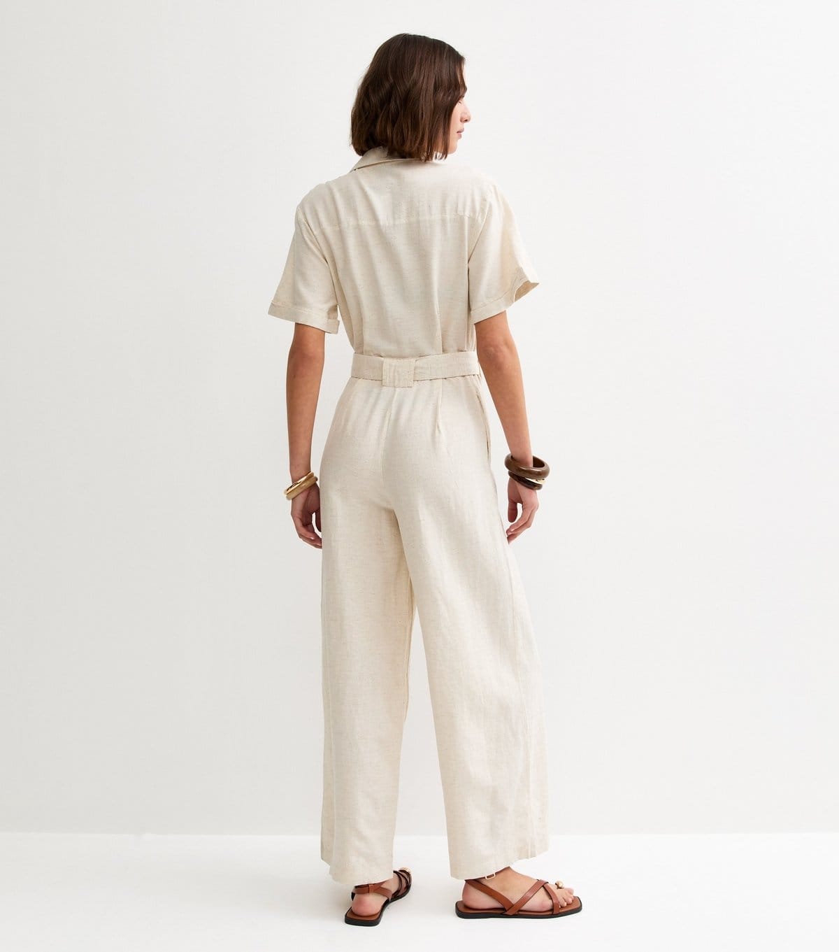New Look Women's Stone Short Sleeve Belted Jumpsuit New Look - 4