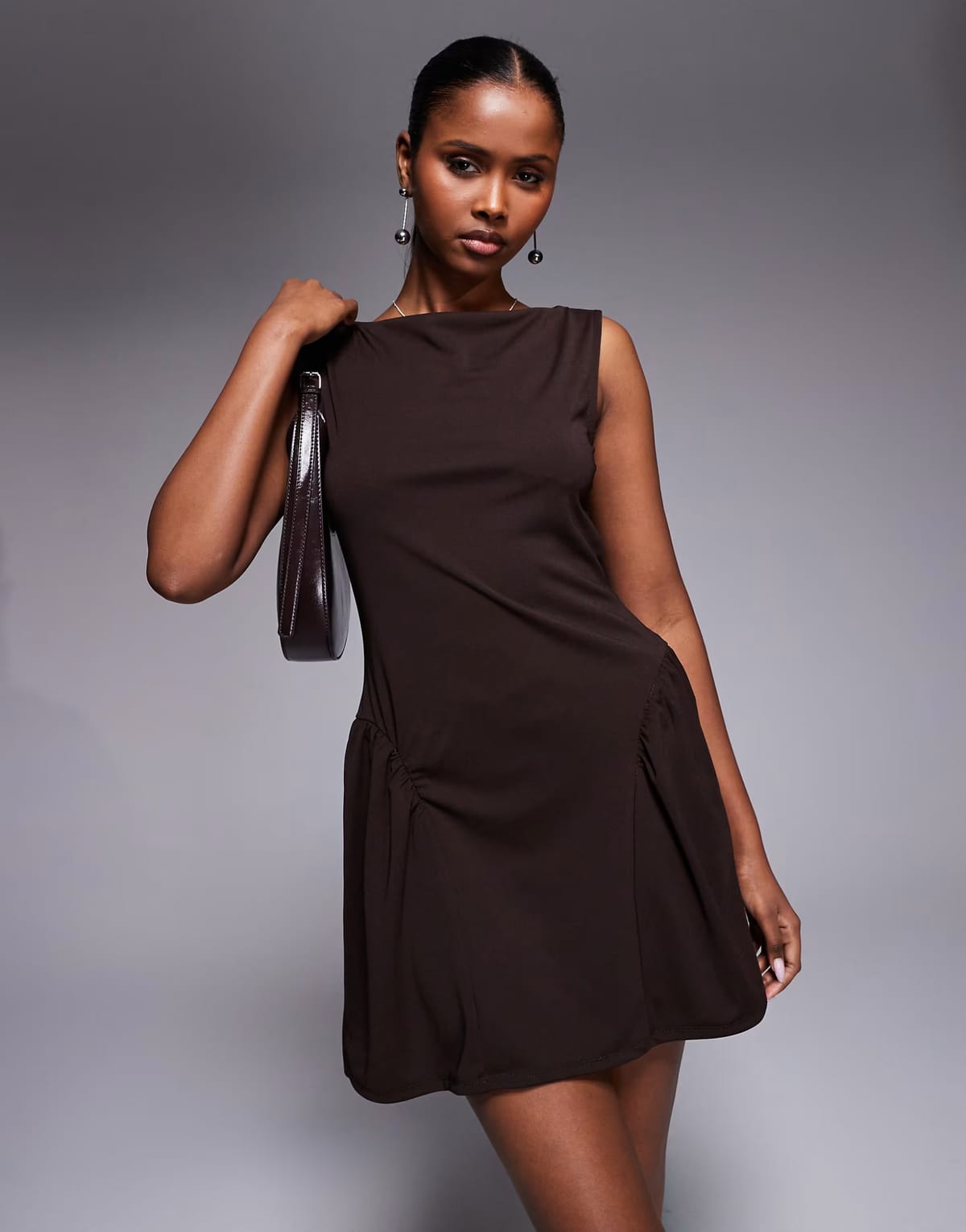 ASOS ASOS DESIGN sleeveless drop waist mini dress in chocolate - 1
