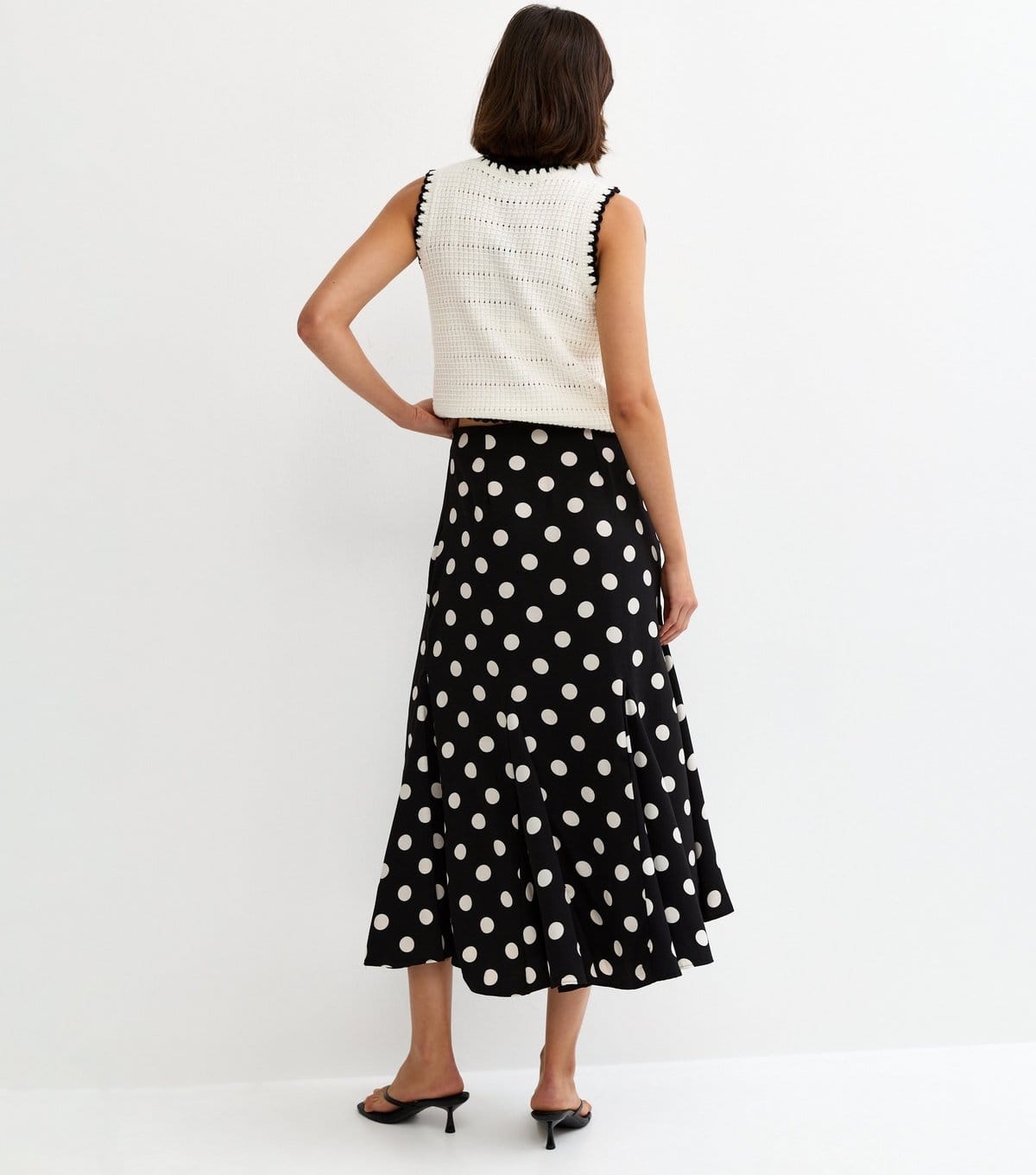 New Look Women's Black Polka Dot Godet Midi Skirt New Look - 4