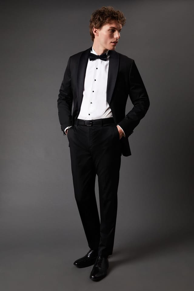 Burton Burton Men's Black Slim Fit Shawl Collar Tuxedo Jacket - 2