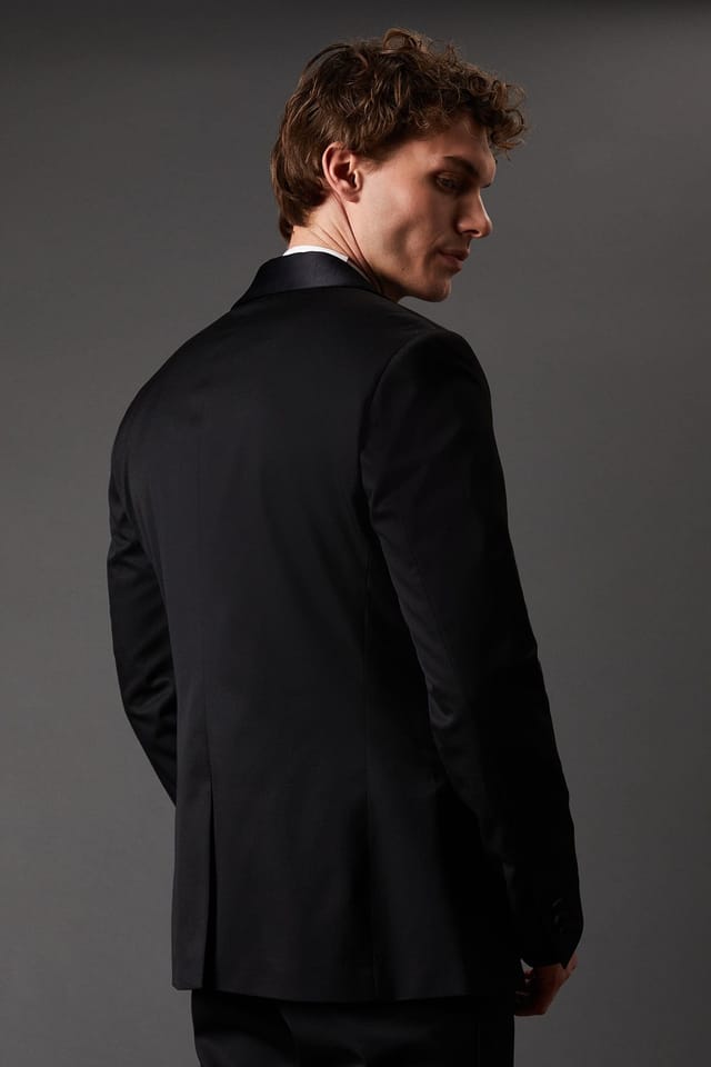 Burton Burton Men's Black Slim Fit Shawl Collar Tuxedo Jacket - 3