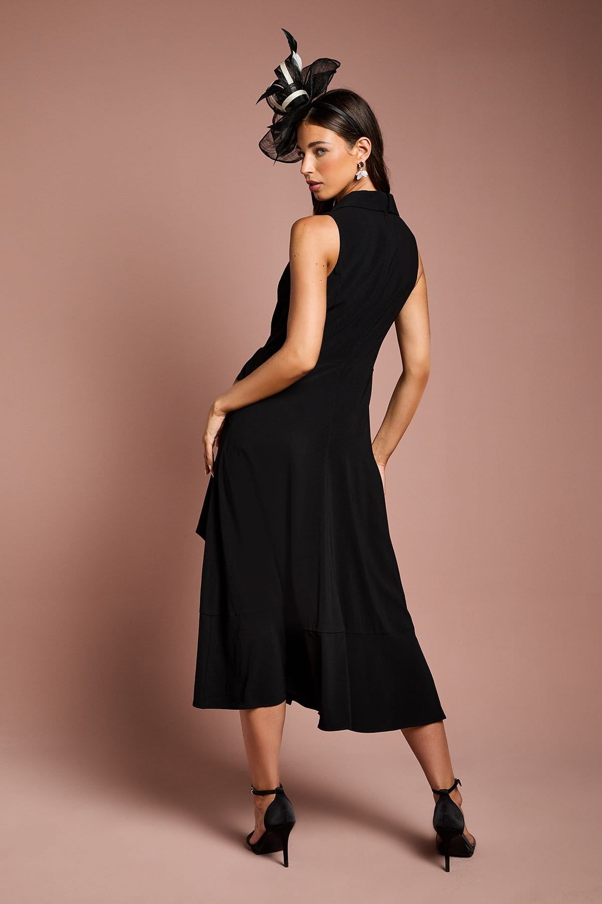 Coast Coast Women's Shawl Collar Ruffle Hem Midi Dress in Black - 4