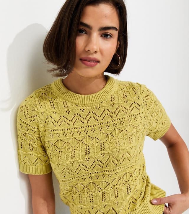New Look Women's Green Cotton Rich Patterned Knit Short Sleeve Top New Look - 2