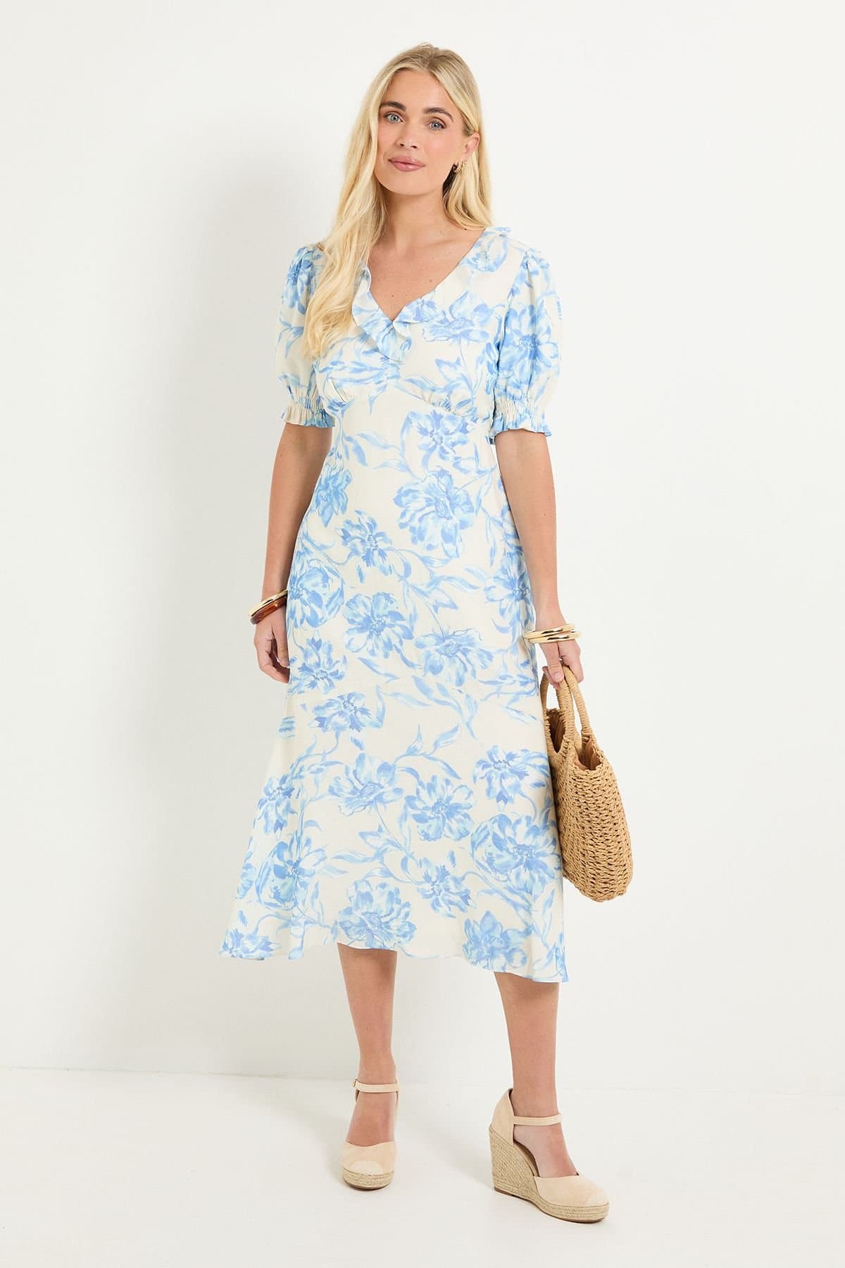 Wallis Wallis Women's Petite Summer Floral Tea Dress in Ivory