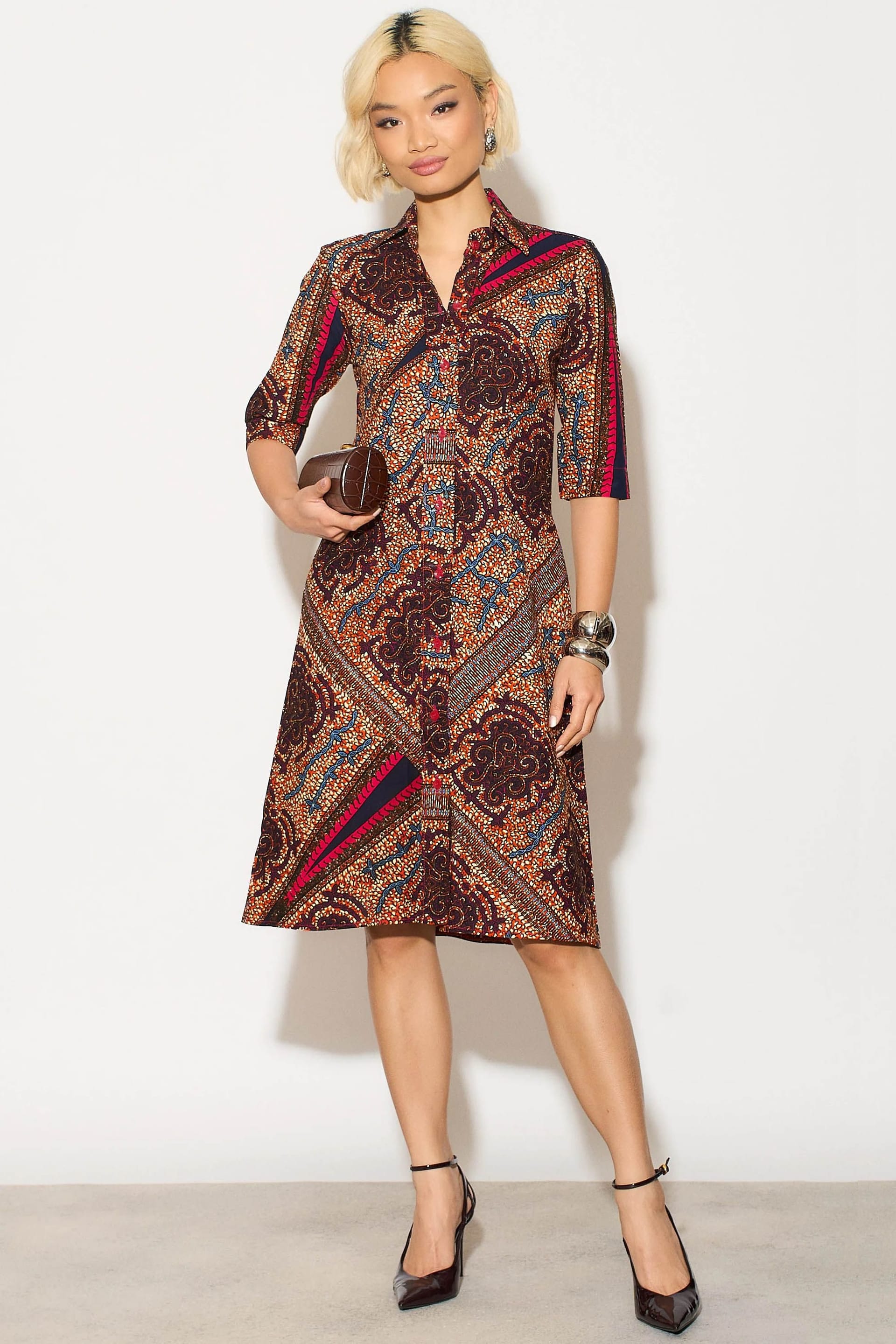 Dals Hart Rust & Navy Midi Shirt Dress